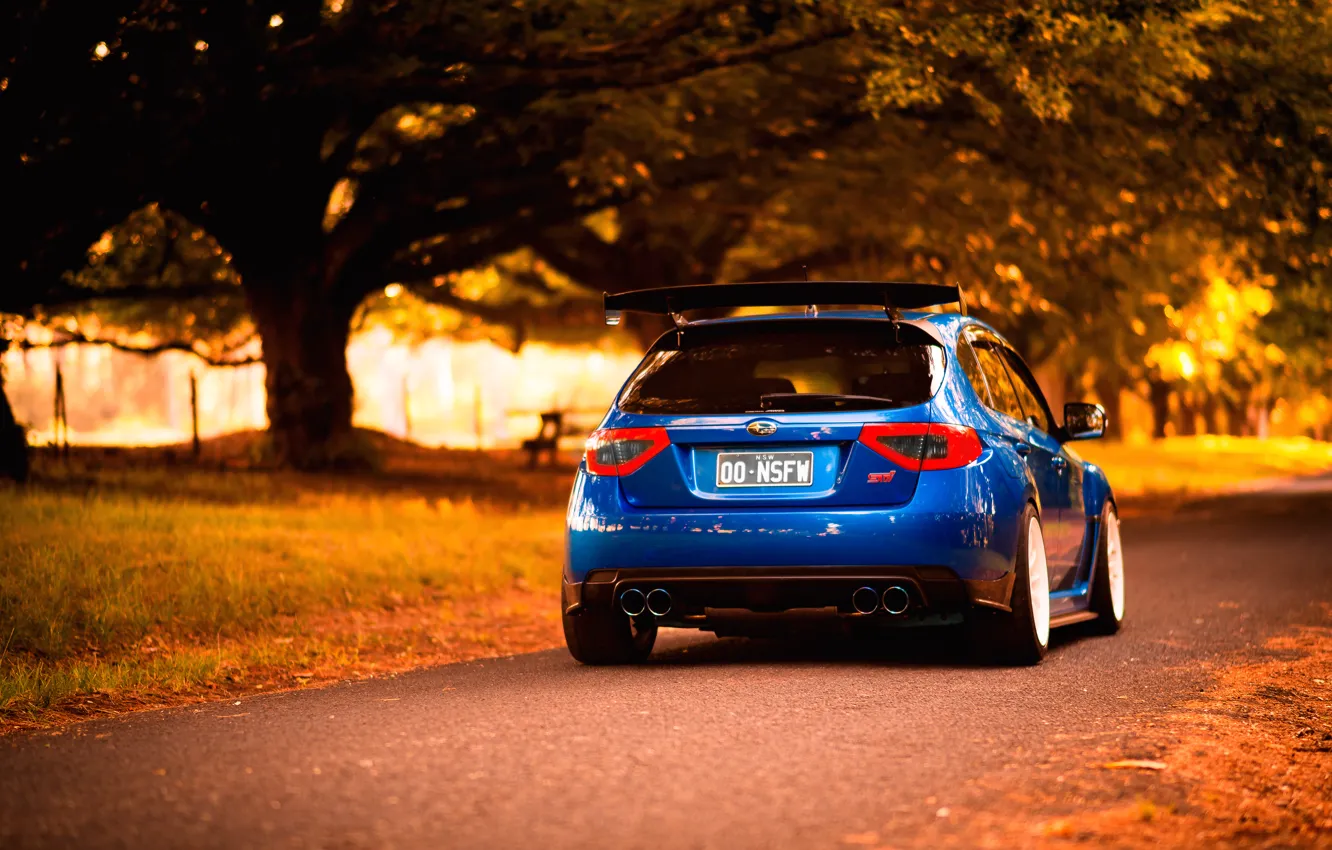 Фото обои осень, Subaru, Impreza, STI, blue, субару, импреза