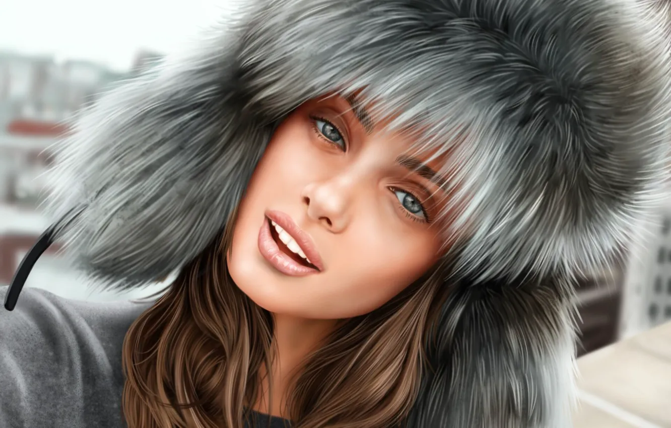 Фото обои зима, девушка, улыбка, модель, шапка, Taylor Hill