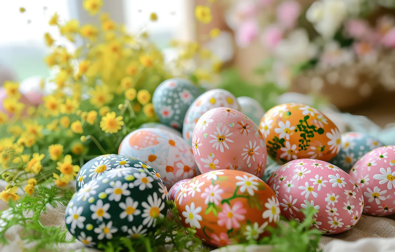 Фото обои цветы, яйца, весна, colorful, Пасха, happy, flowers, spring
