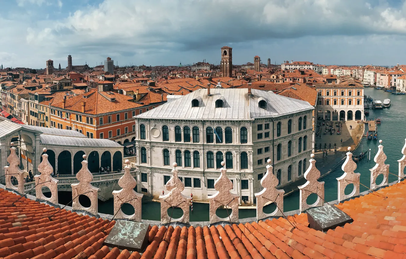 Фото обои крыша, здания, дома, Италия, панорама, Венеция, канал, Italy