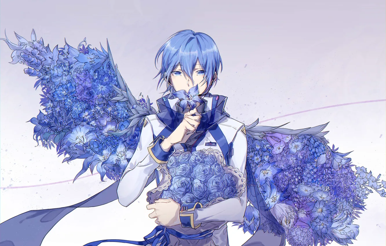 Фото обои аниме, арт, парень, Vocaloid, Вокалоид, синие розы
