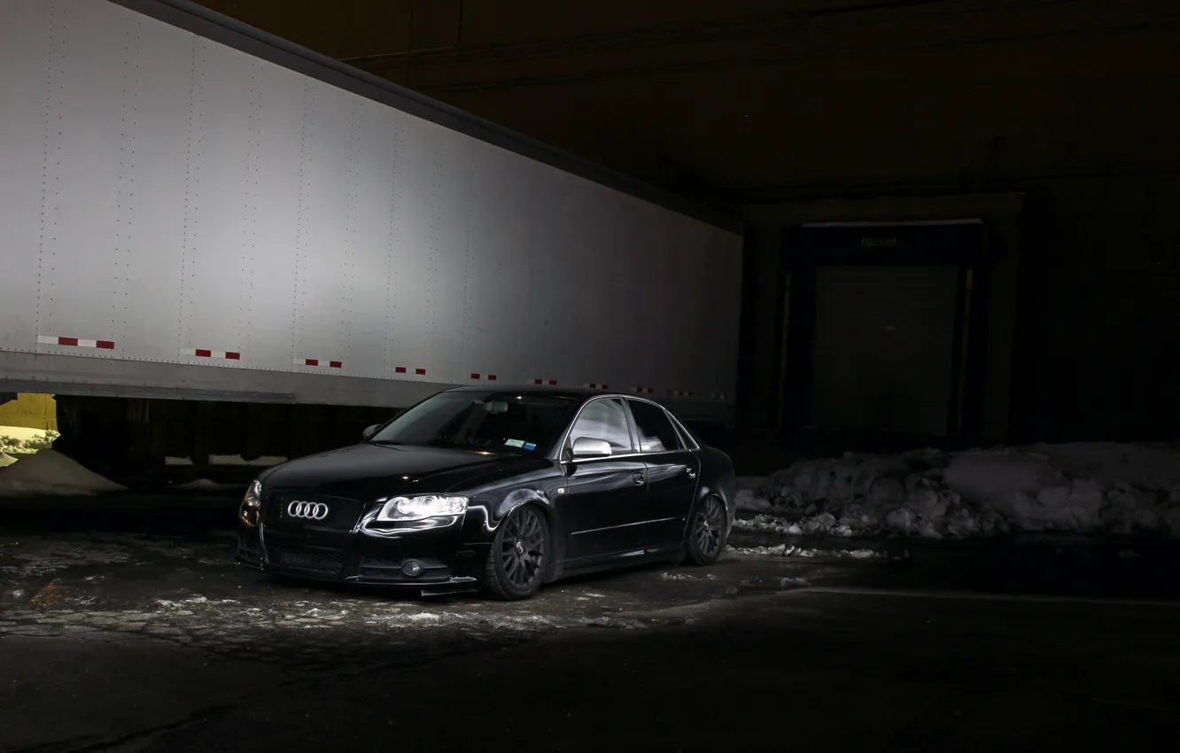 Фото обои Audi, black, tuning, frontside