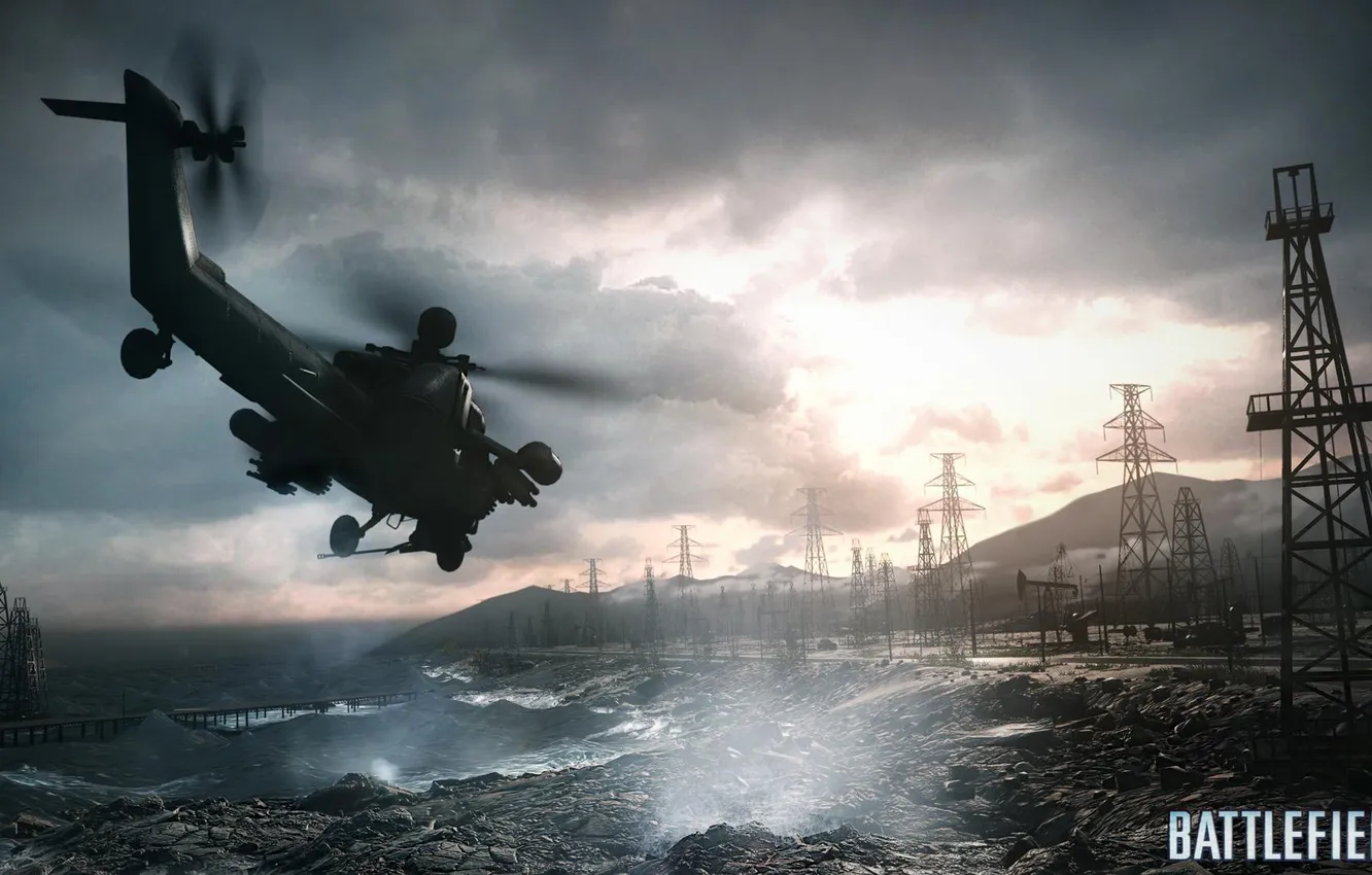 Фото обои игра, вертолет, DICE, Battlefield 4, вышки