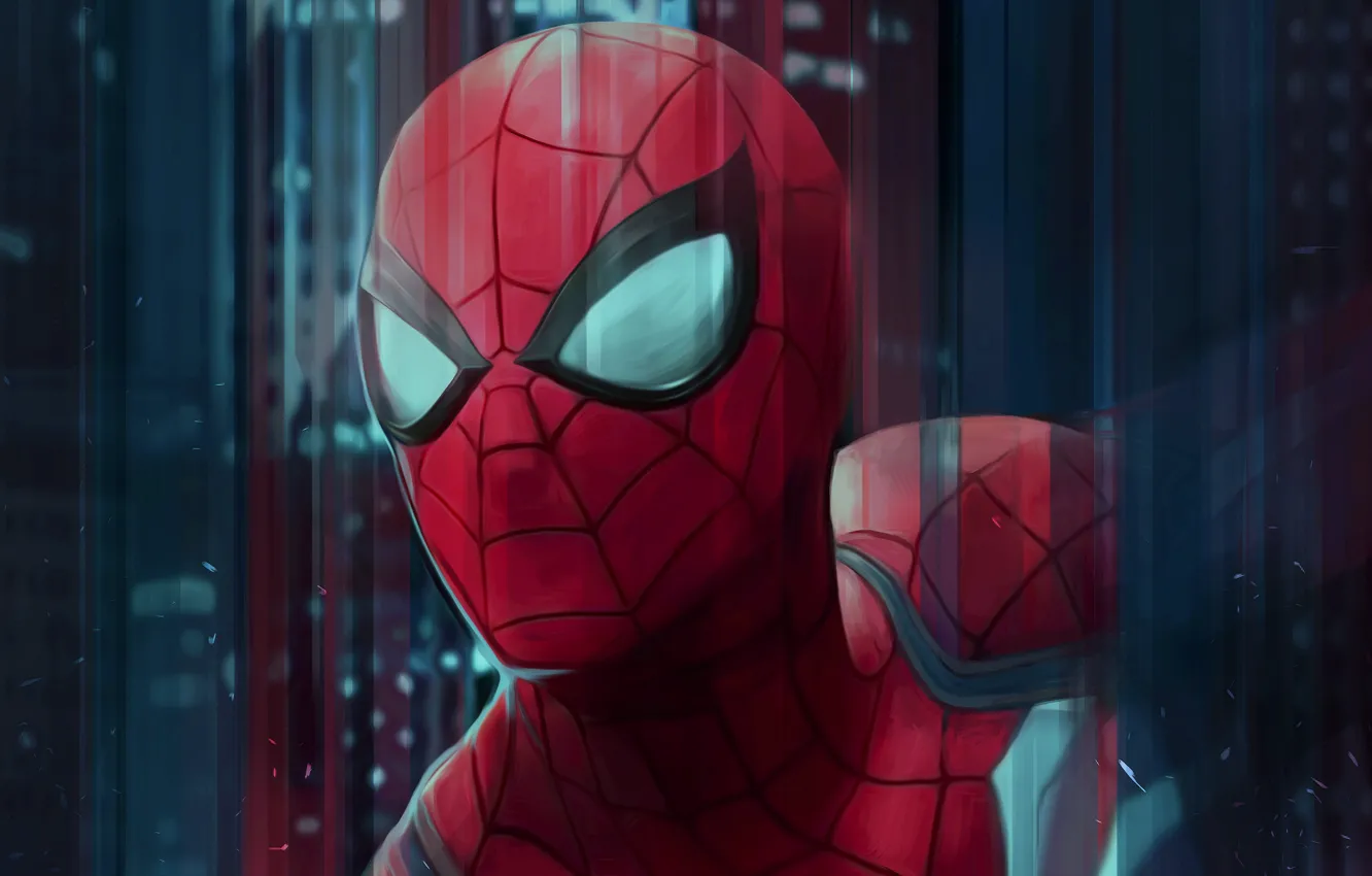 Фото обои красный, рисунок, арт, костюм, супергерой, Человек-паук, Spider-Man, Peter Parker