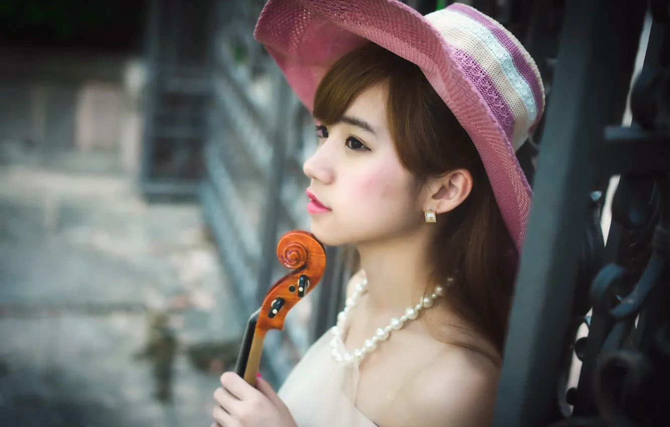 Фото обои девушка, музыка, скрипка, азиатка