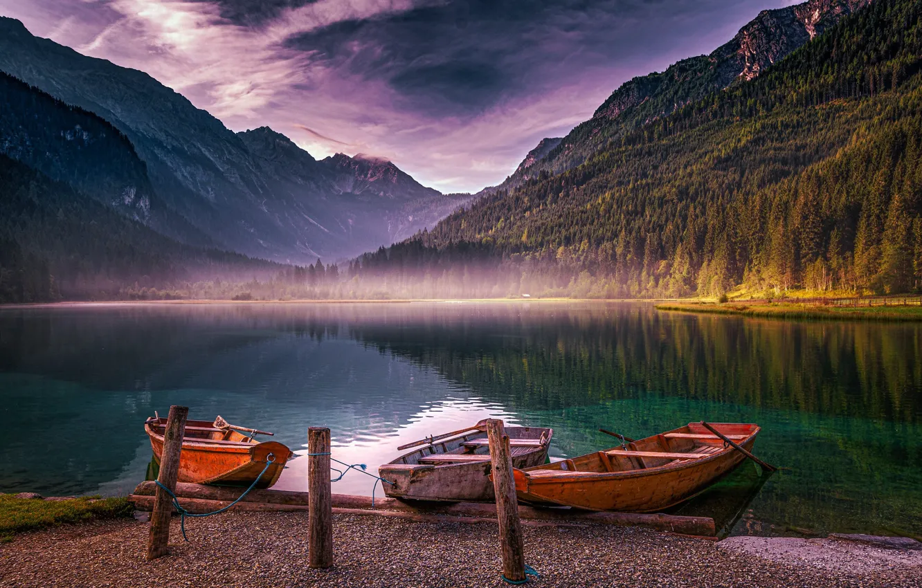 Фото обои горы, озеро, лодки, Австрия, Альпы, Austria, Alps, Jägersee