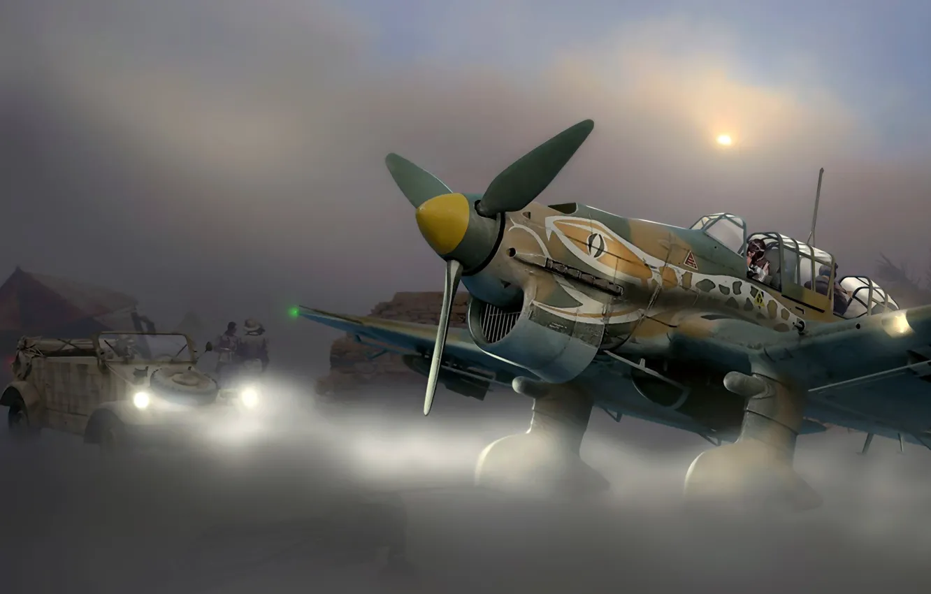 Фото обои Volkswagen, painting, Junkers, WW2, Stuka, Ju 87R-2/trop, Typ 82