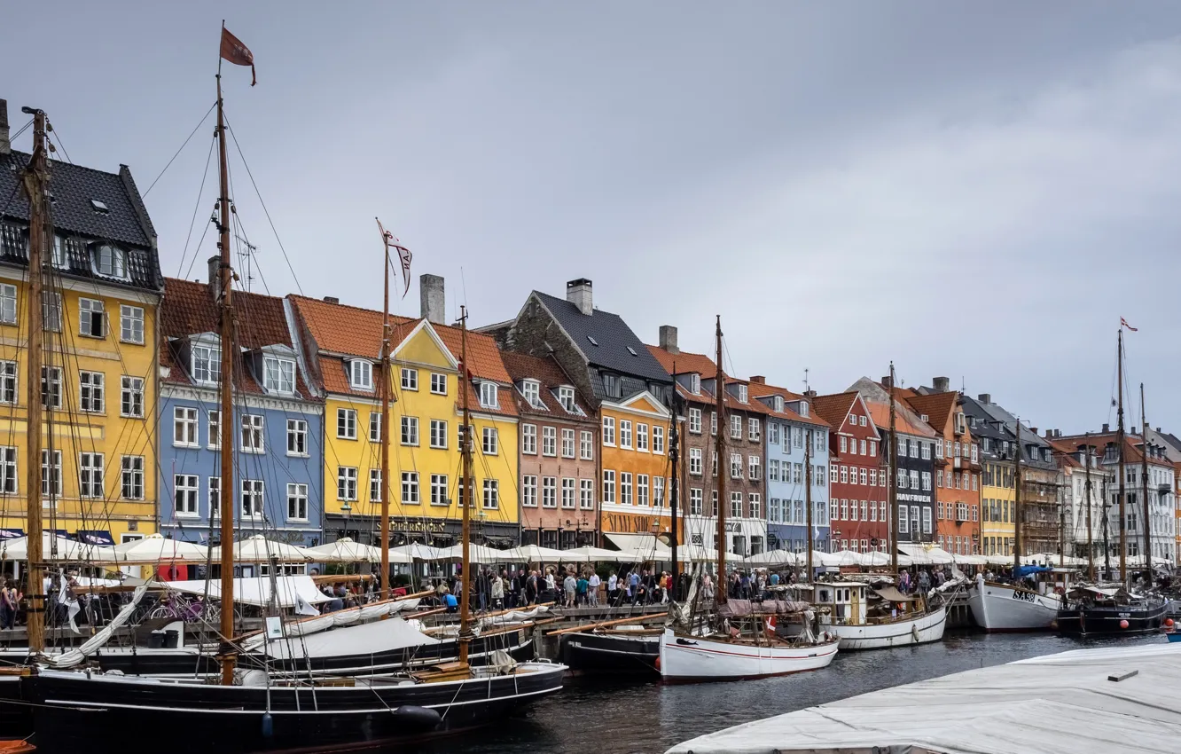 Фото обои лодка, дома, Дания, Копенгаген