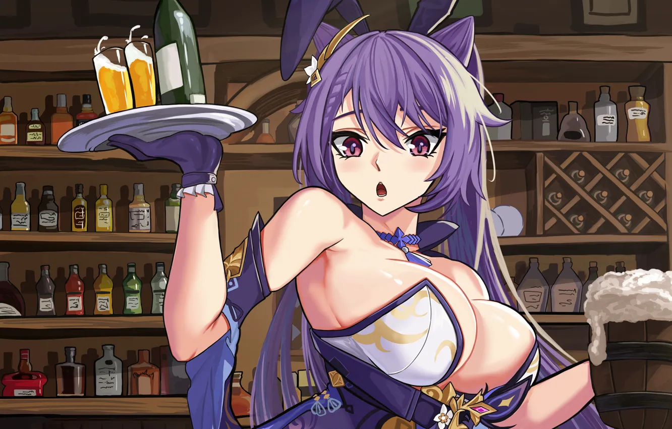 Фото обои girl, sexy, cleavage, long hair, dress, boobs, anime, beautiful