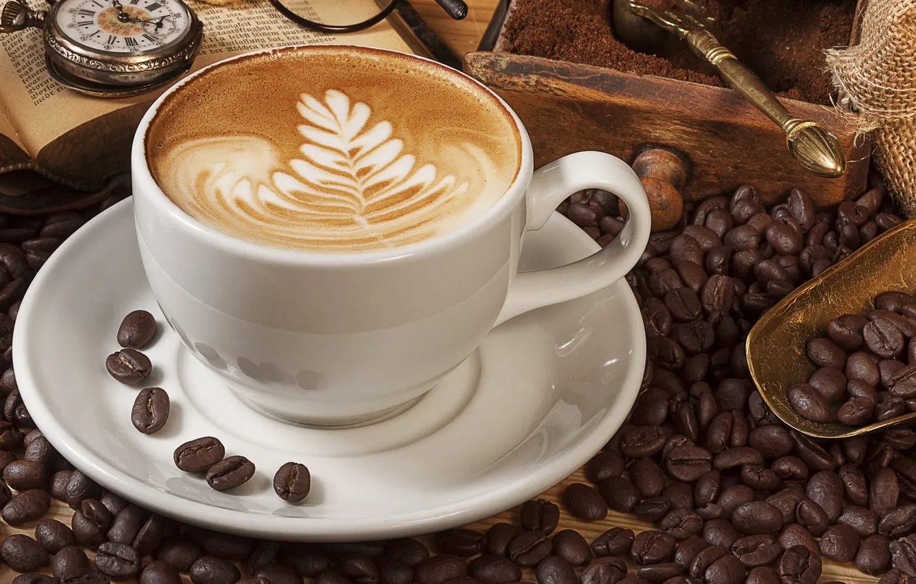 Фото обои cup, coffee, coffee beans