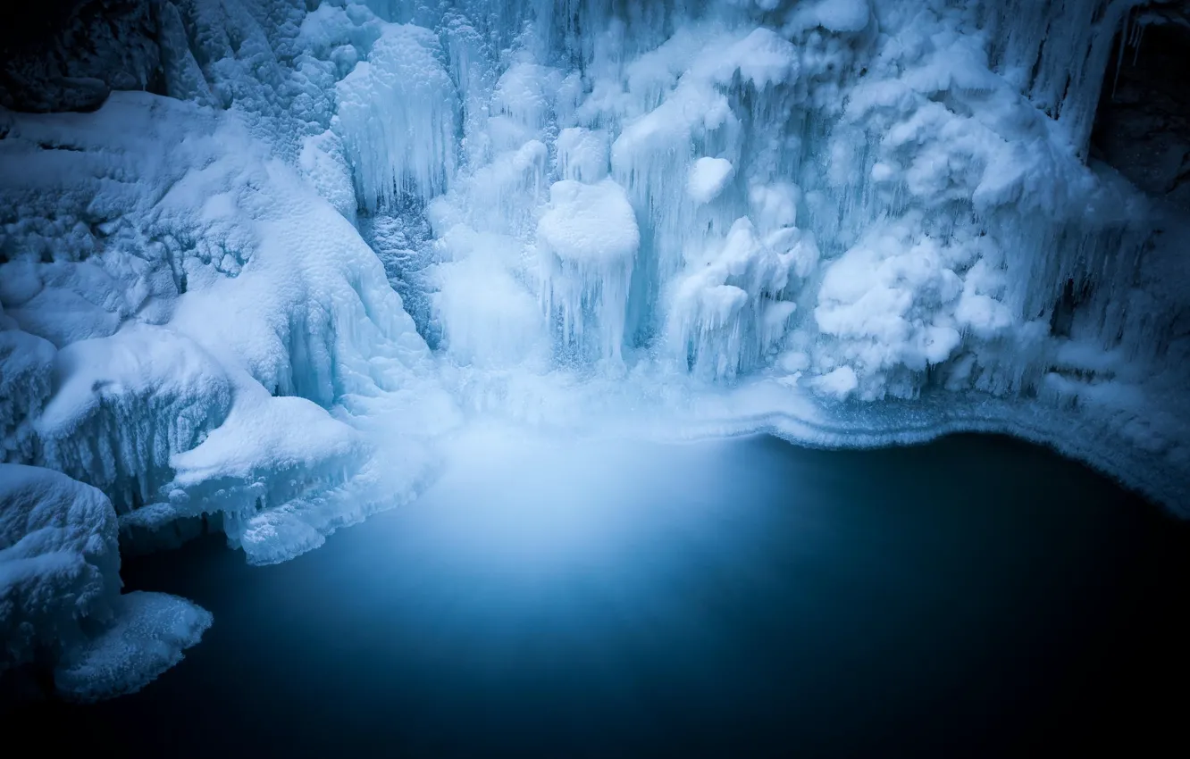 Фото обои лед, вода, природа, водопад, пещера