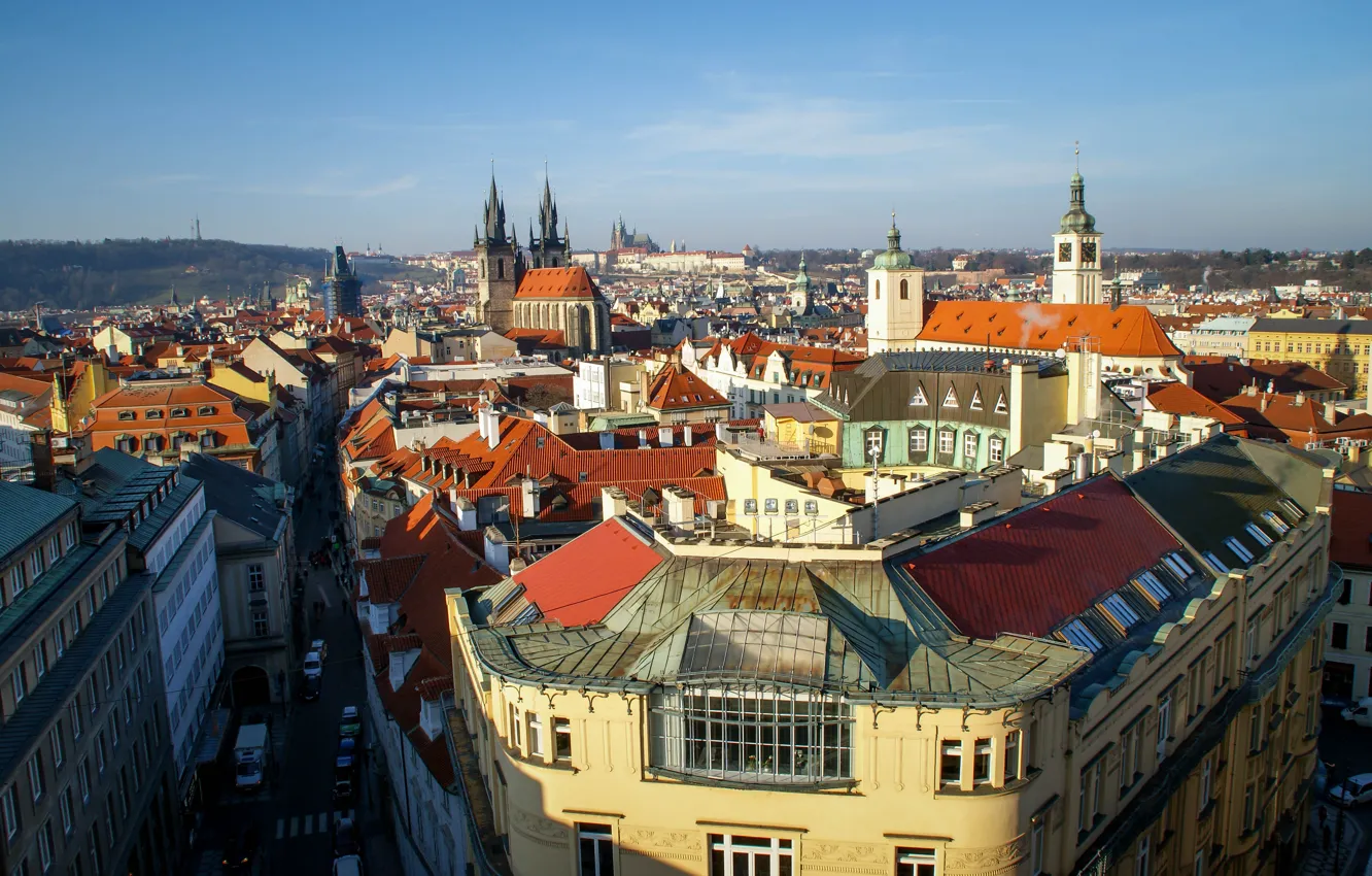 Фото обои небо, city, город, фото, улица, вид, дома, Прага