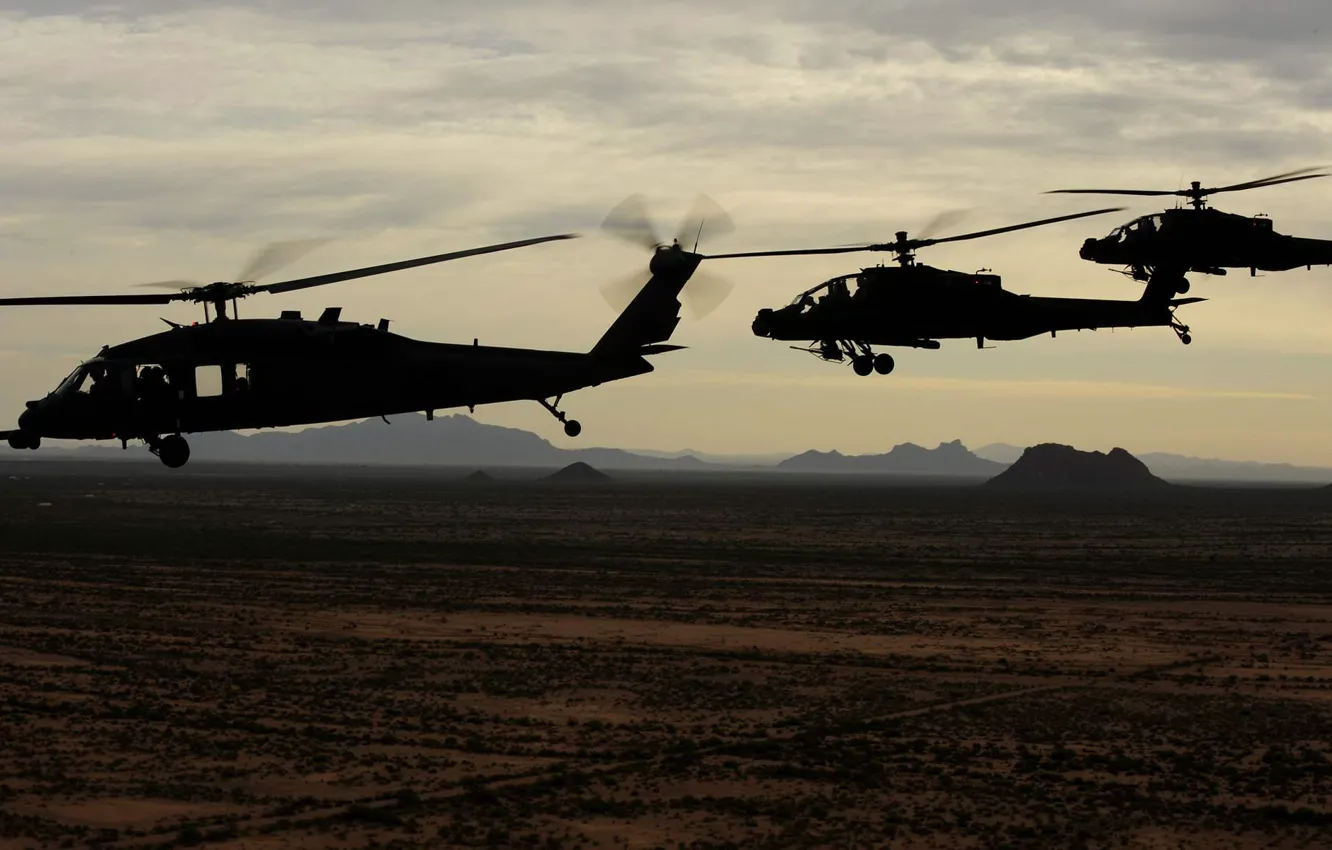 Фото обои USA army, Ah-64 apache, UH-60 Black Hawk