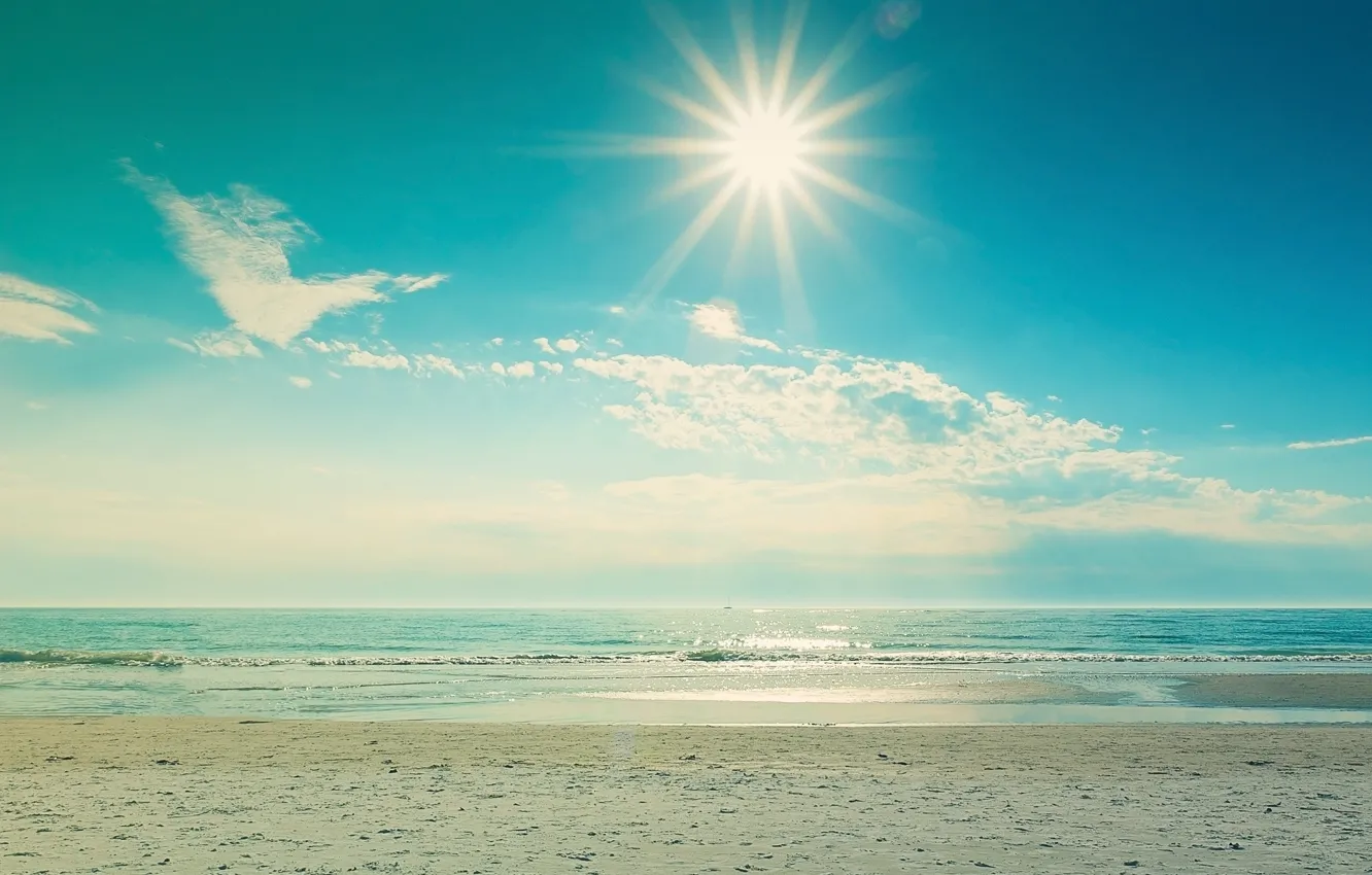 Фото обои песок, море, волны, пляж, лето, небо, вода, солнце