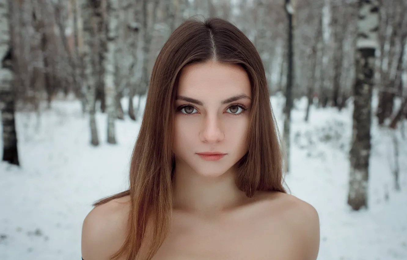 Фото обои зима, глаза, взгляд, девушка, портрет