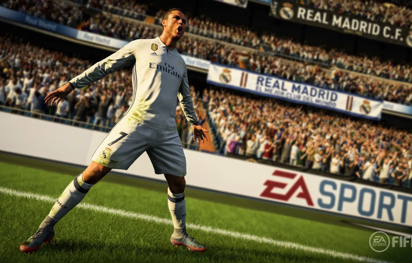 Фото обои logo, Cristiano Ronaldo, game, Adidas, stadium, soccer, Real Madrid, Electronic Arts