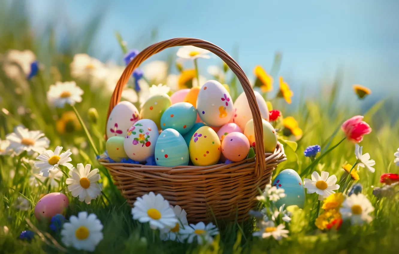 Фото обои цветы, яйца, весна, colorful, Пасха, happy, flowers, spring