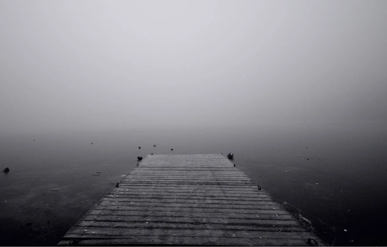Фото обои вода, туман, озеро, пирс