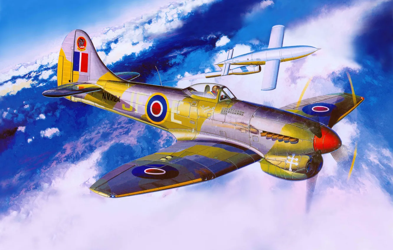Фото обои война, истребитель, Буря, Арт, британский, беспилотный, Tempest, самолёт-снаряд