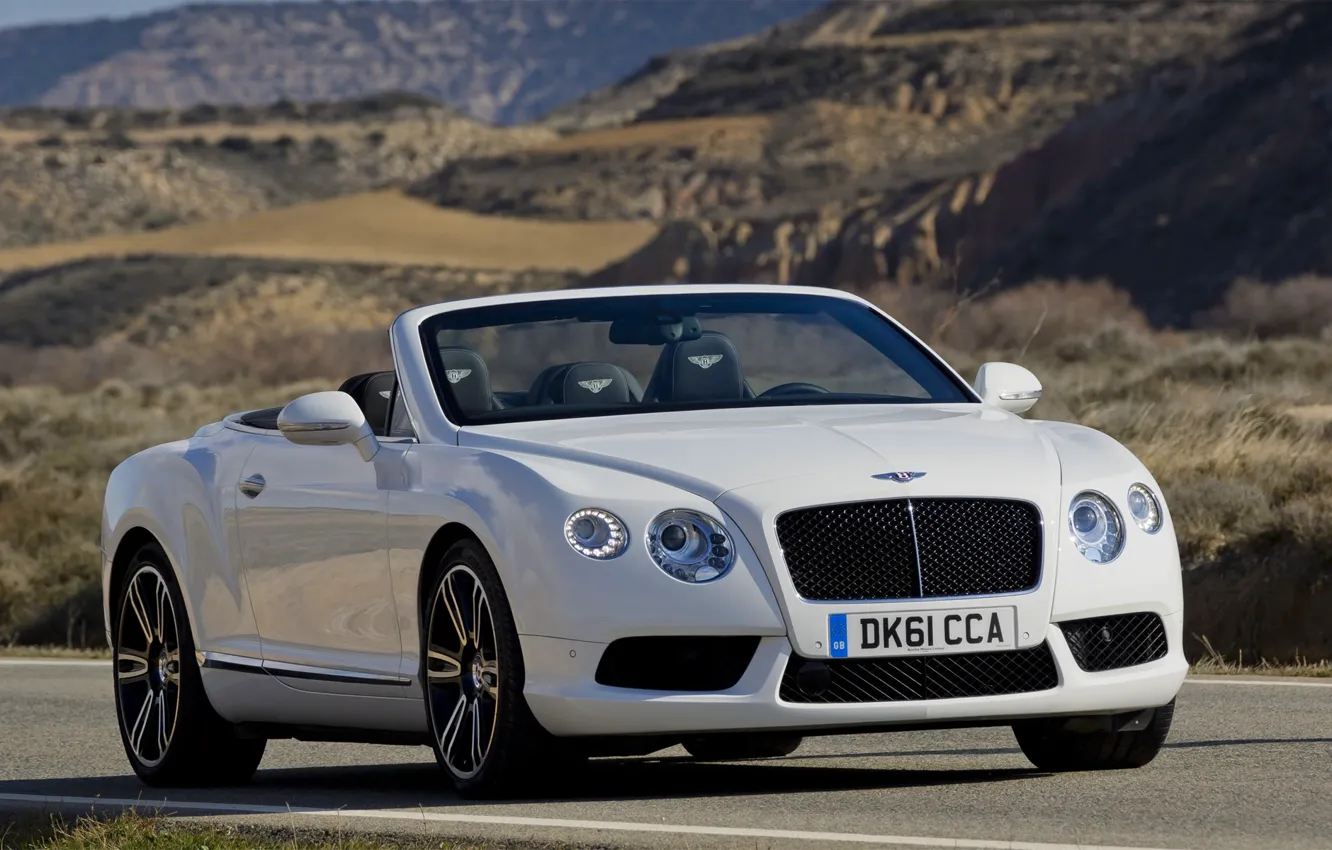 Фото обои Bentley, Continental, Белый, Кабриолет, Решетка, Капот, Бентли, Фары