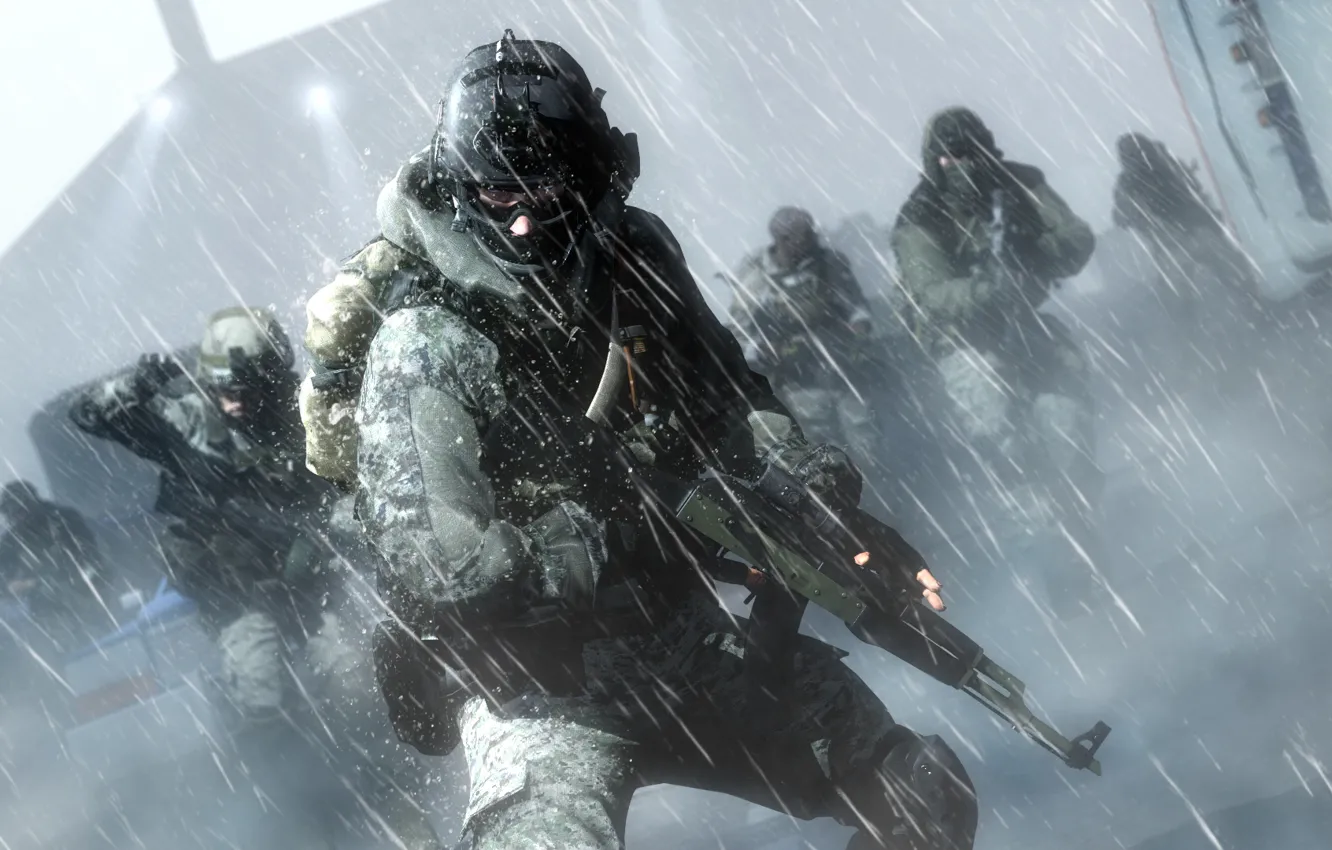 Фото обои soldier, snow, cold, assault rifle, Battlefield 4, equipment