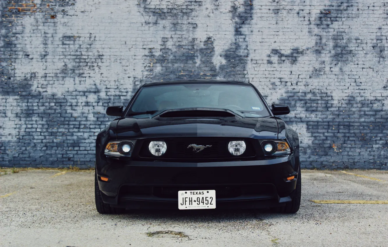Фото обои черный, фары, Ford, мустанг, Ford Mustang, black, форд