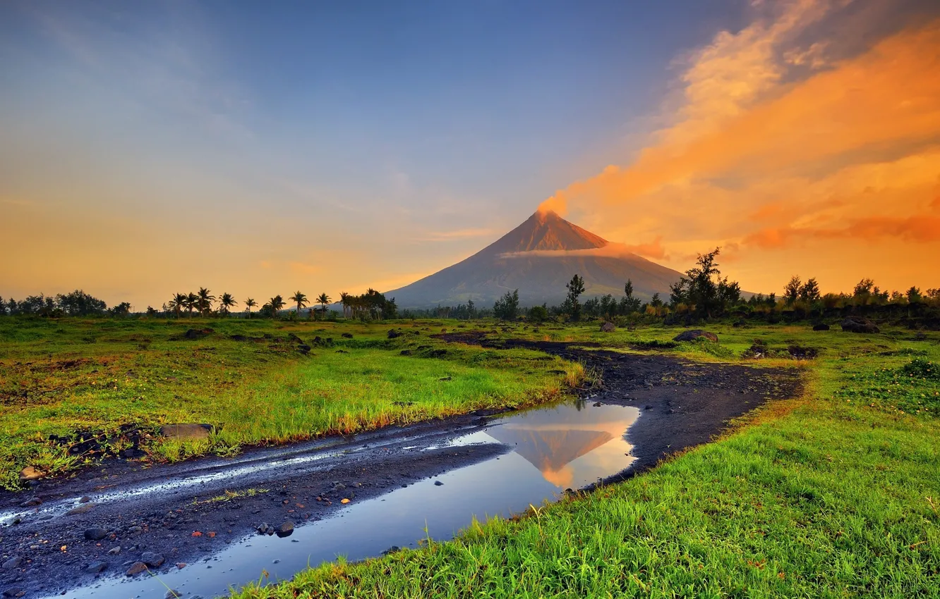 Фото обои горы, парк, вулкан, Филиппины, майон-вулкан, майон