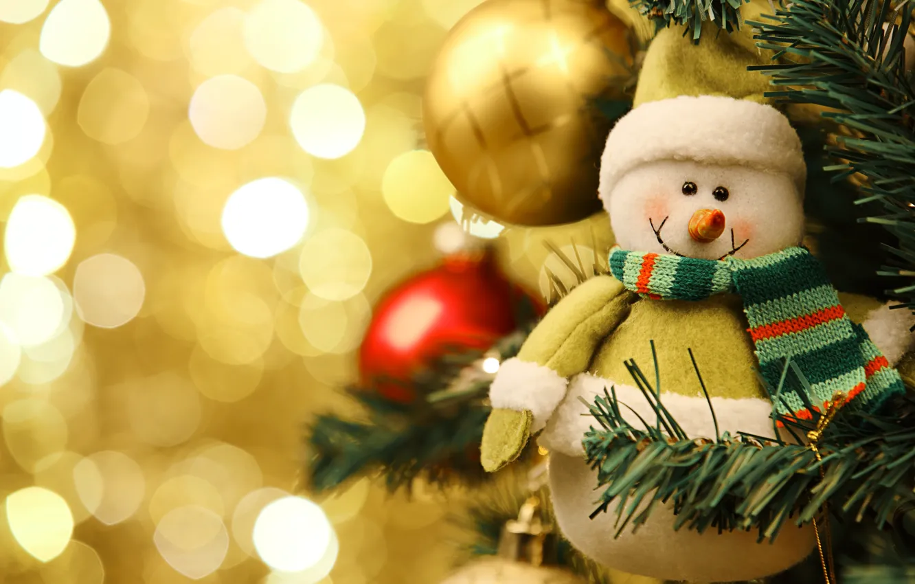 Фото обои украшения, улыбка, елка, рождество, шарф, Новый год, снеговик, christmas