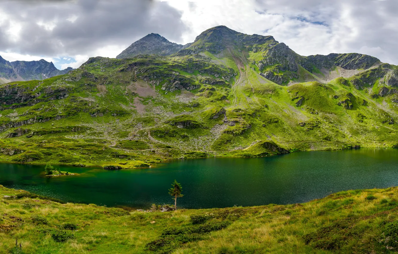 Фото обои зелень, горы, озеро, green, lake, Mountains
