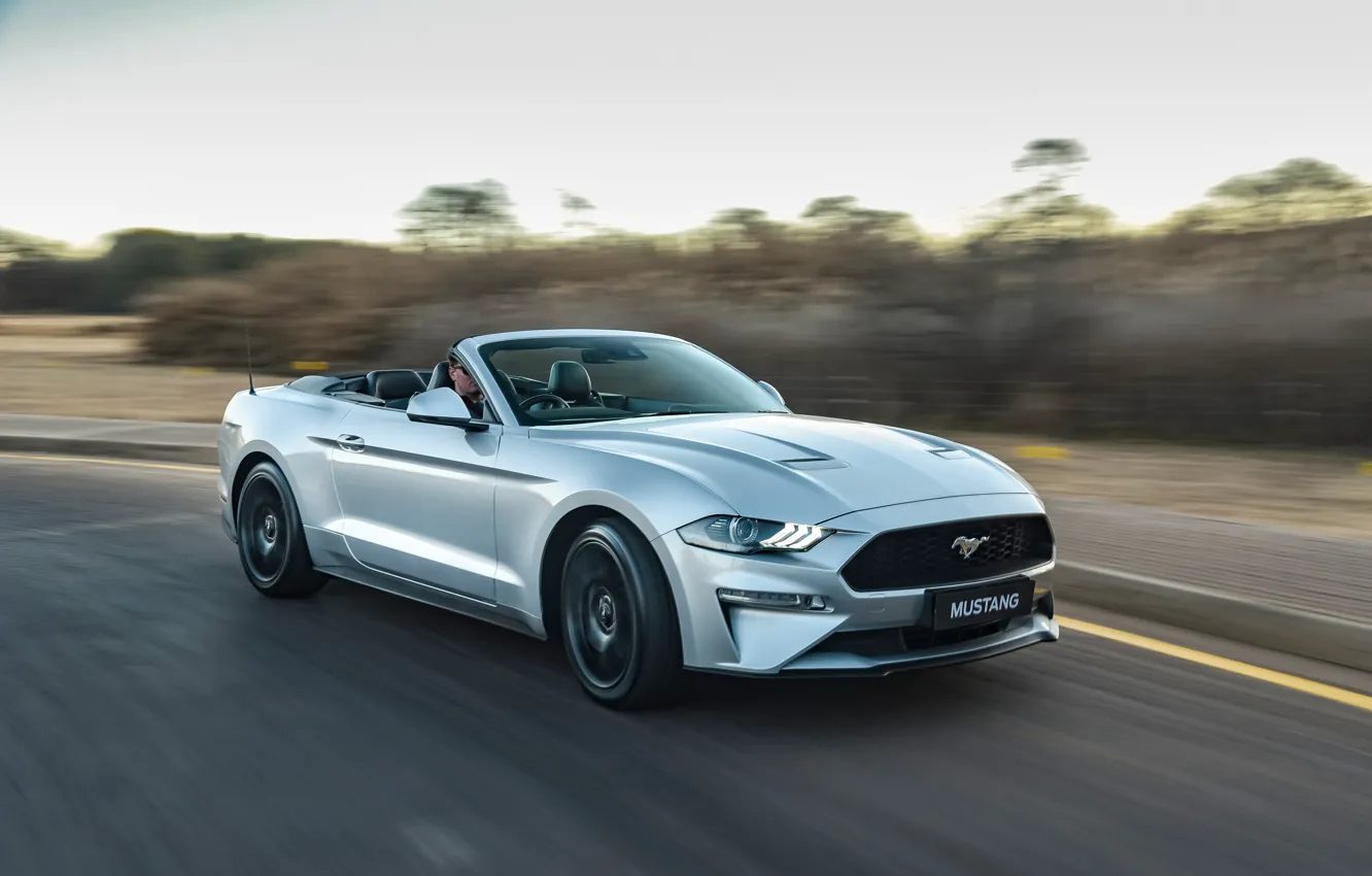 Фото обои Mustang, Ford, drive, motion, Ford Mustang EcoBoost Convertible