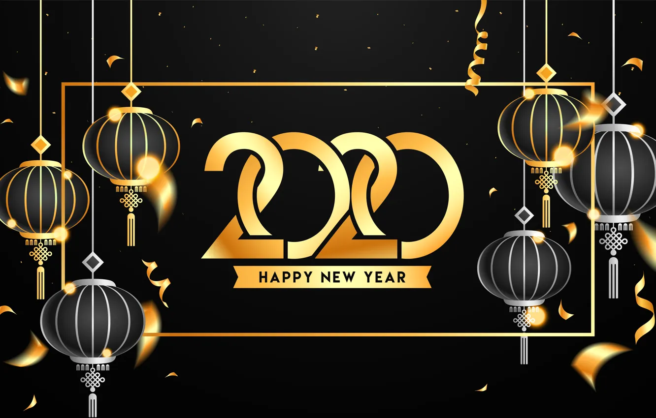 Фото обои текст, Новый год, золотой, черный фон, 2020