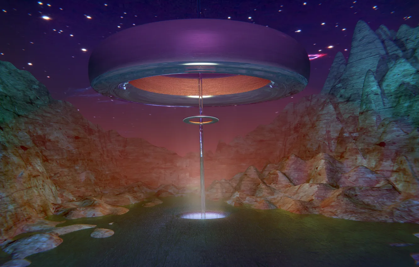 Фото обои ufo, space, wallpaper, fantasy, landscape, night, surrealism, scifi