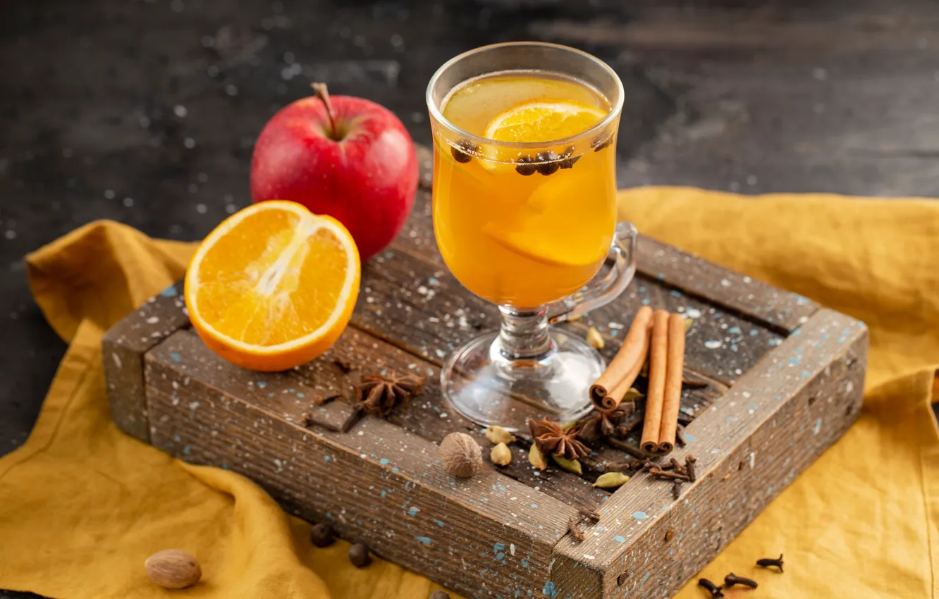 Фото обои яблоко, апельсин, сок, цитрус