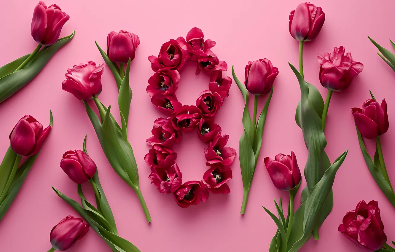 Фото обои цветы, розы, цифра, happy, 8 марта, pink, flowers, spring
