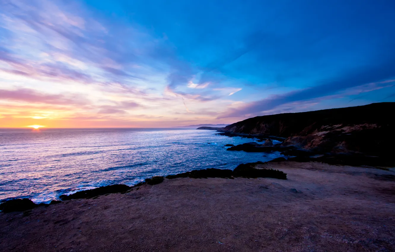 Фото обои закат, побережье, залив, California, Bodega Bay