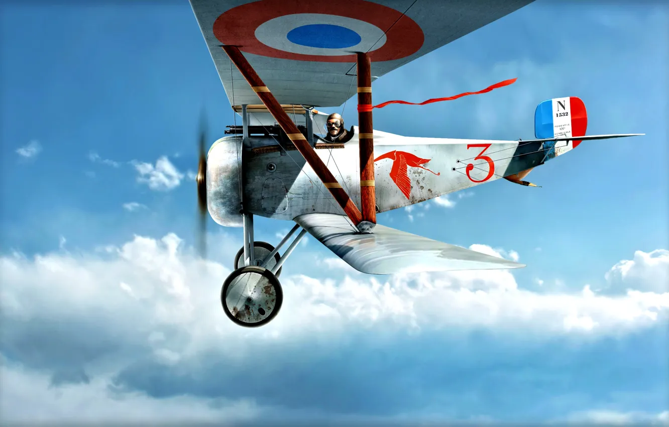 Фото обои Франция, истребитель, Биплан, пилот, WWI, Nieuport, Ньюпор 17