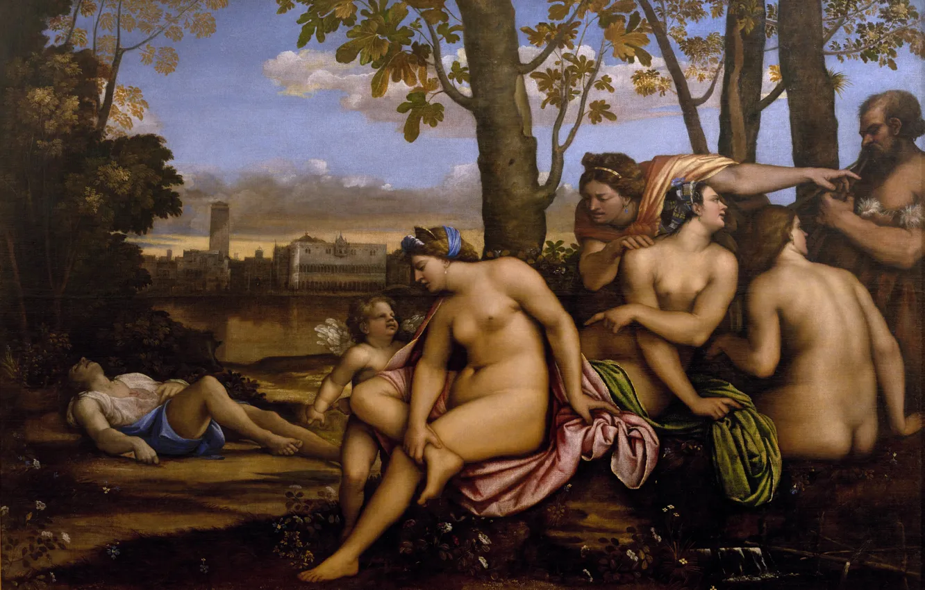Фото обои эротика, картина, мифология, Смерть Адониса, Sebastiano del Piombo, Себастьяно дель Пьомбо