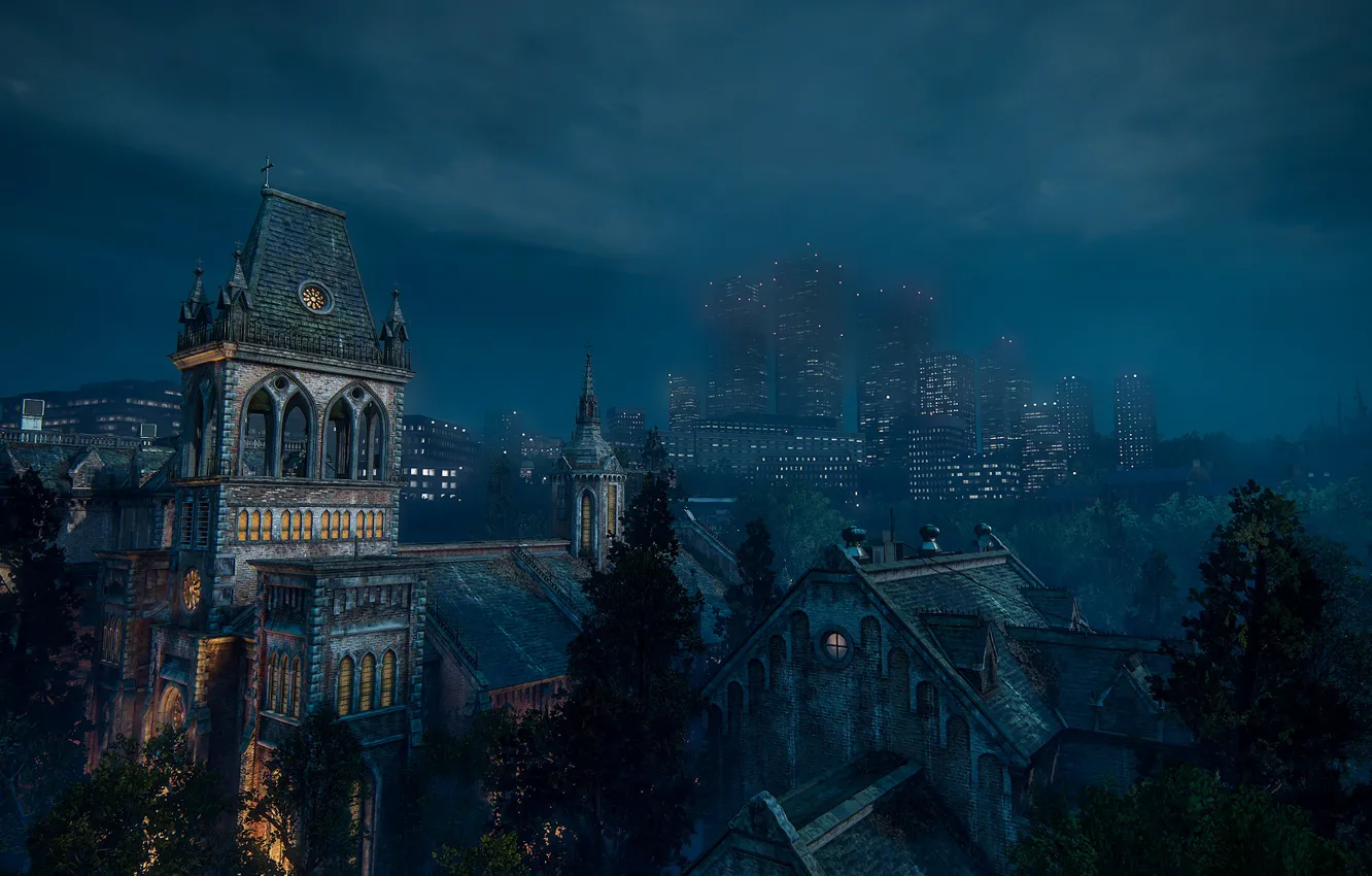 Фото обои ночь, тучи, город, Uncharted 4: A Thief's End
