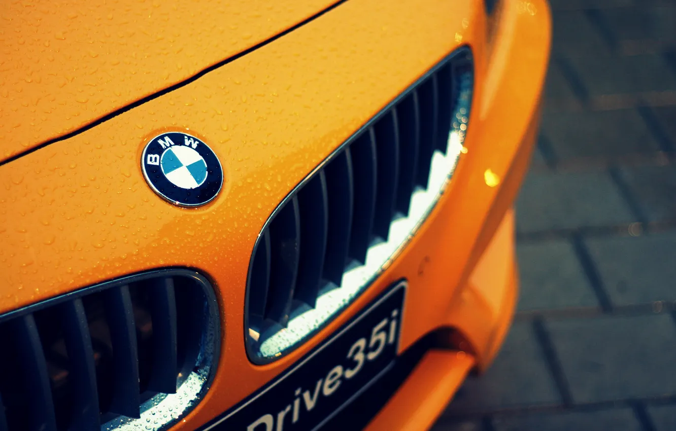 Фото обои капли, бмв, BMW, 35i, орпнжевый