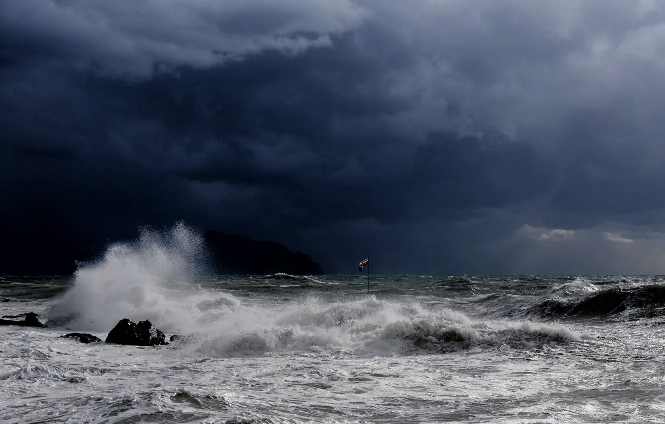 Фото обои море, волны, тучи, шторм