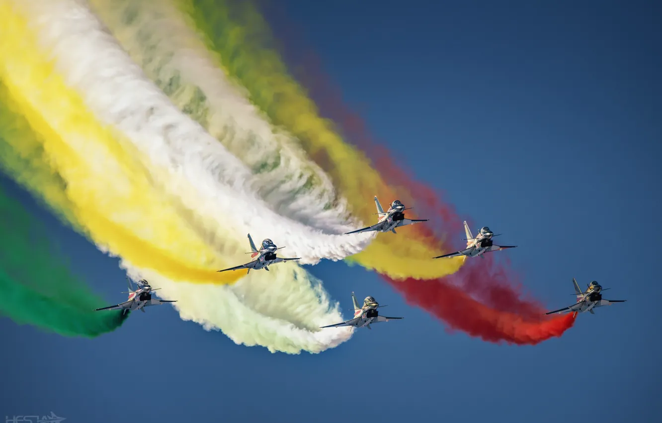 Фото обои Дым, Истребитель, Пилотажная группа, Chengdu J-10, ВВС КНР, August 1st aerobatic team, HESJA Air-Art Photography, …