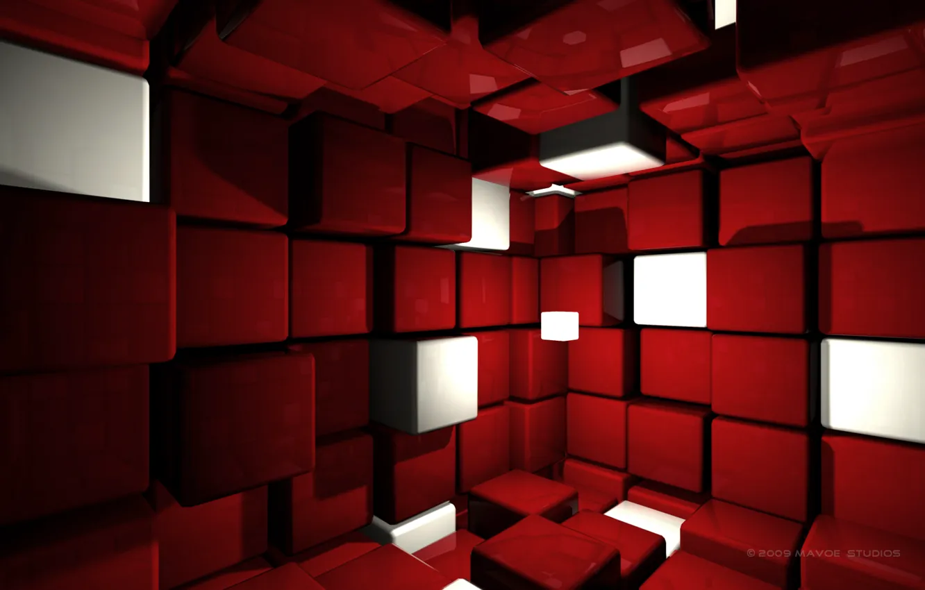 Фото обои Красный, Кубики, Cubes, Cube Room