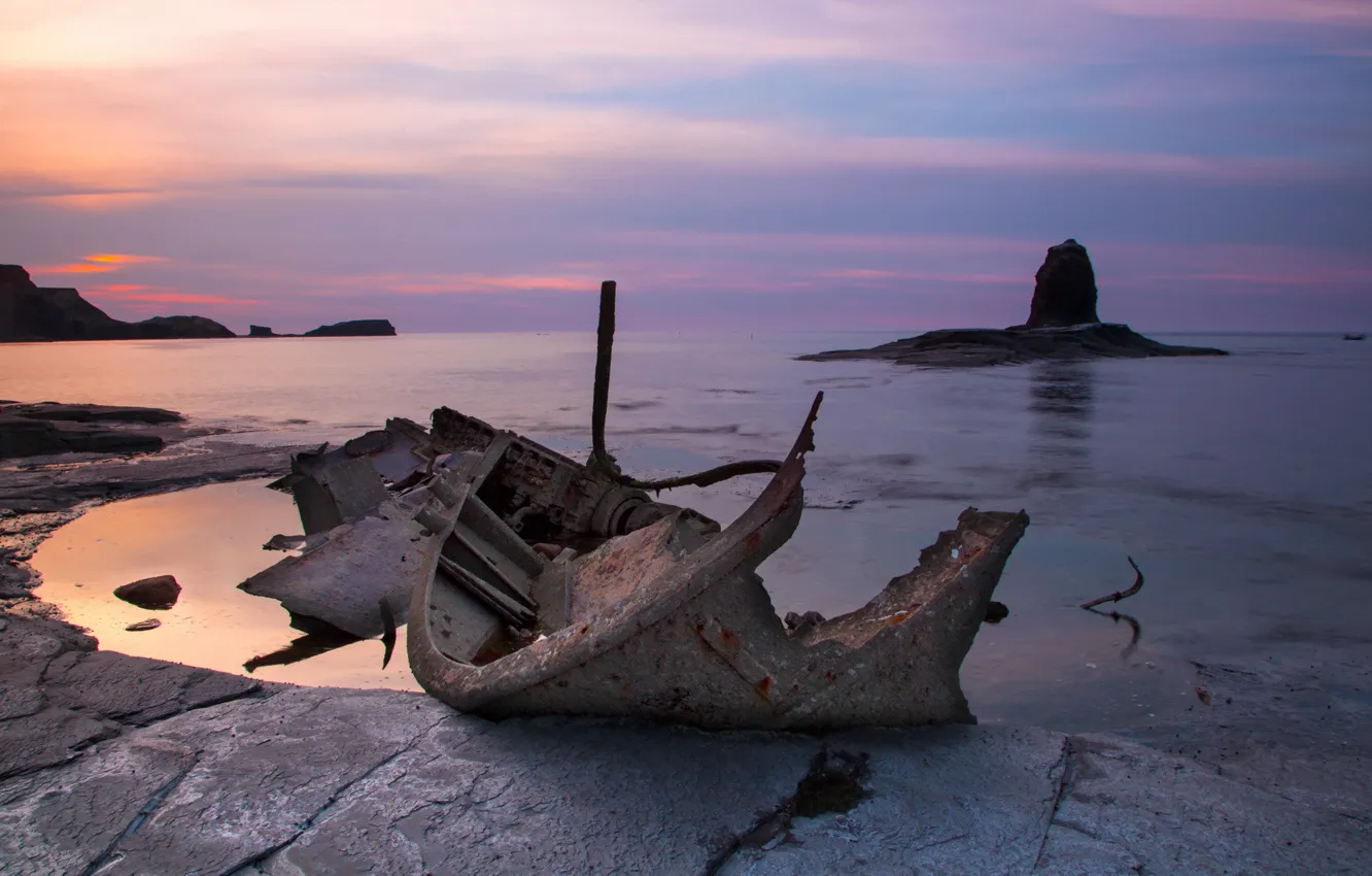 Фото обои море, пейзаж, ночь, корабль