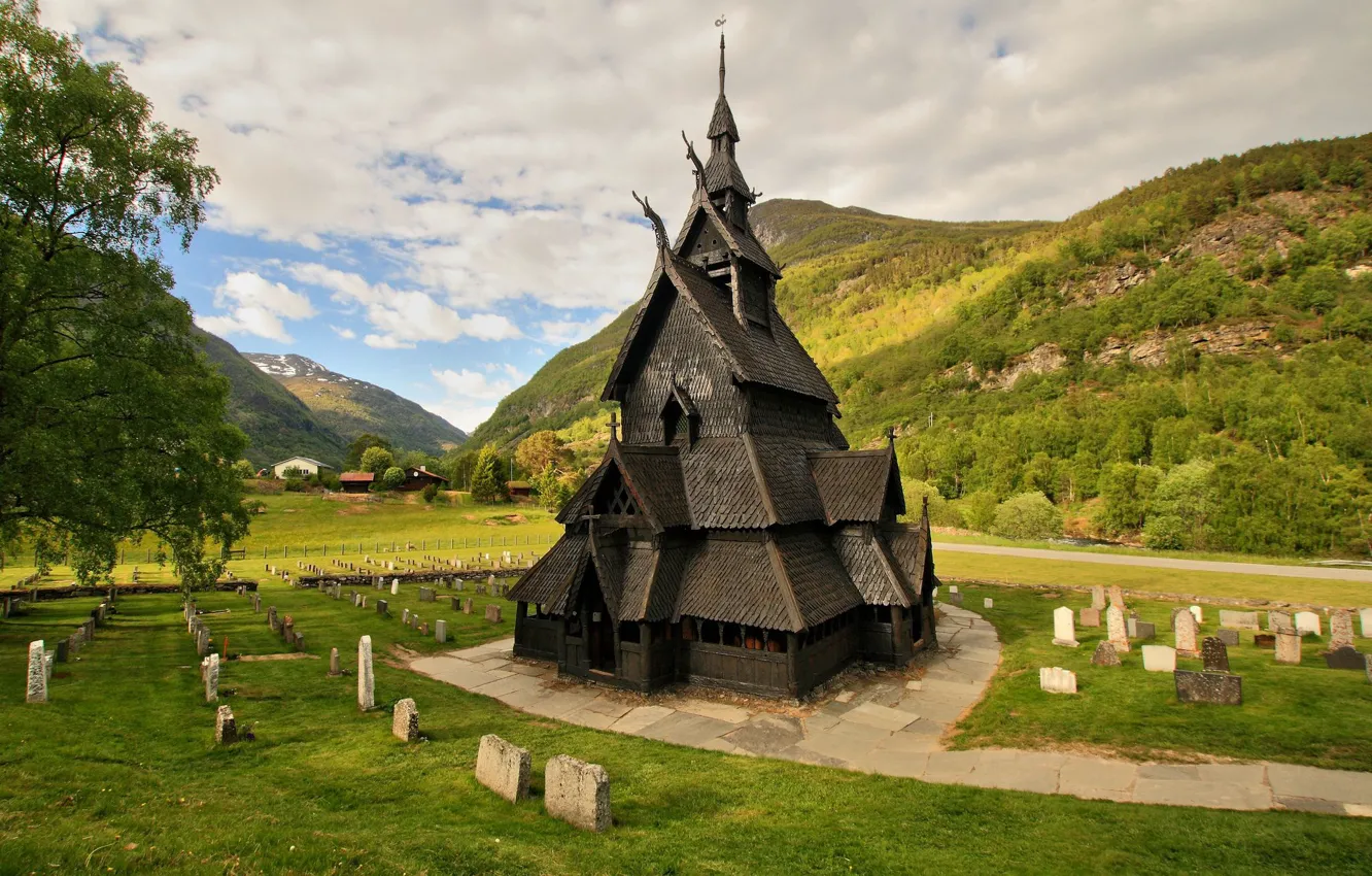 Фото обои Норвегия, церковь, Norway, деревянный дом, stavkirka, Borgund