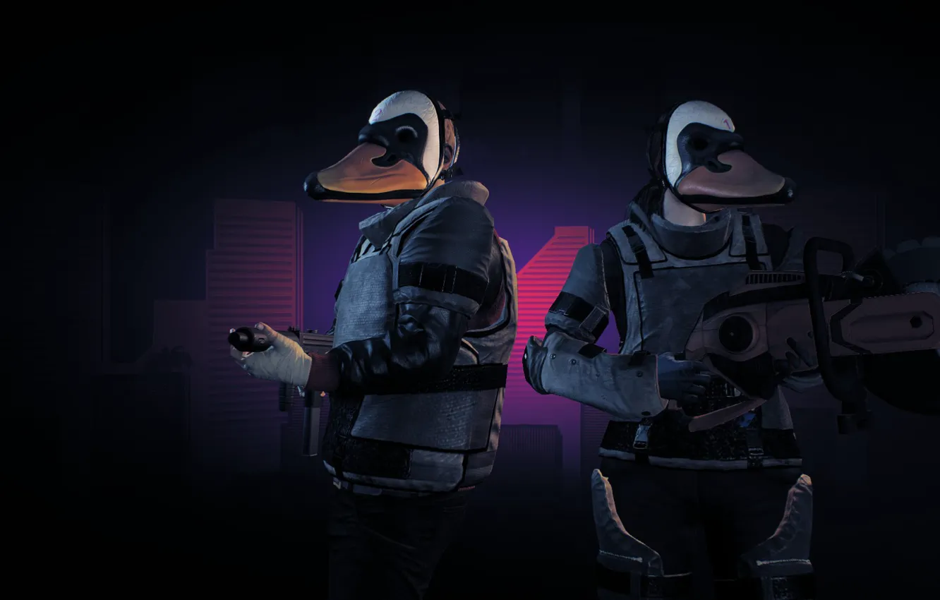 Фото обои gun, game, weapon, saw, mask, Payday 2, Payday