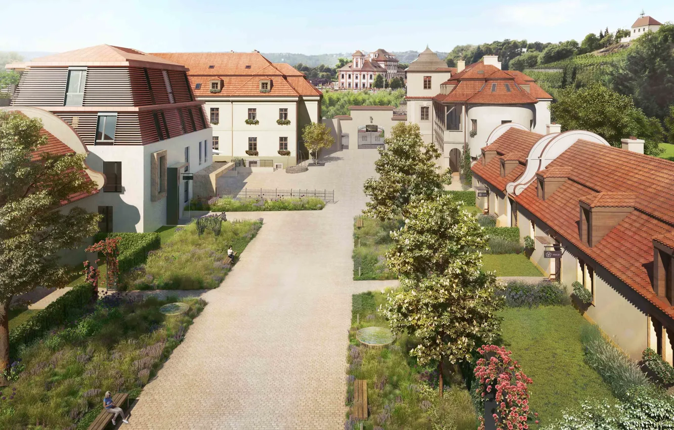 Фото обои замок, улица, дома, Прага, Чехия, проэкт, район Троя, Troja rezidence