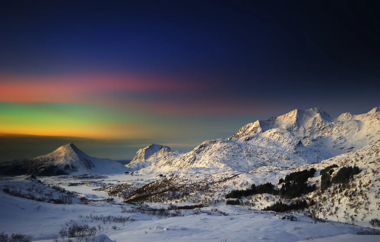 Фото обои зима, небо, горы, утро