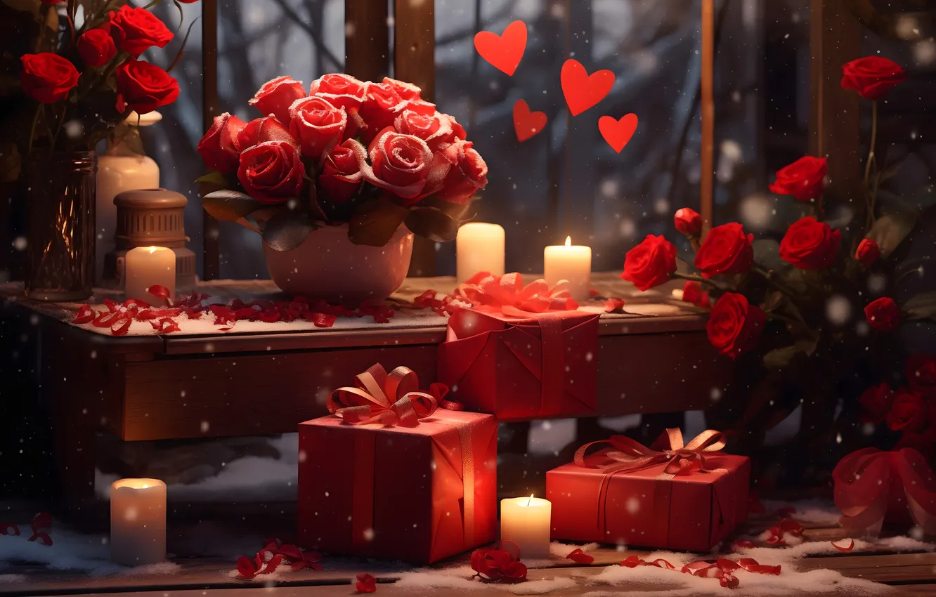 Фото обои любовь, цветы, подарок, романтика, сердце, розы, love, happy