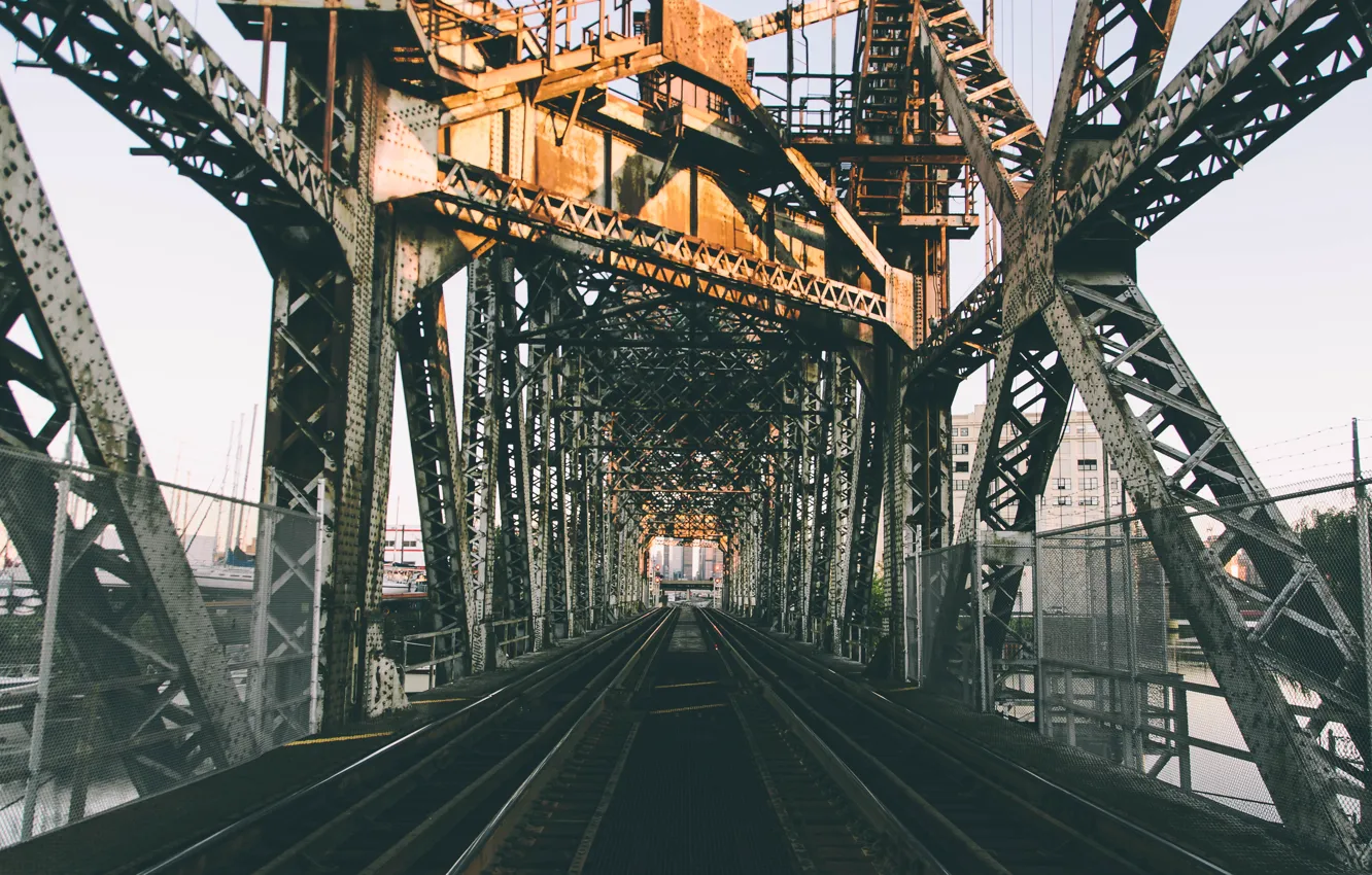 Фото обои мост, город, архитектура, железнодорожный