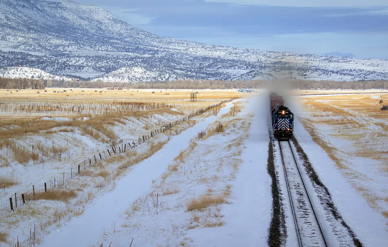 Фото обои снег, поезд, железная дорога